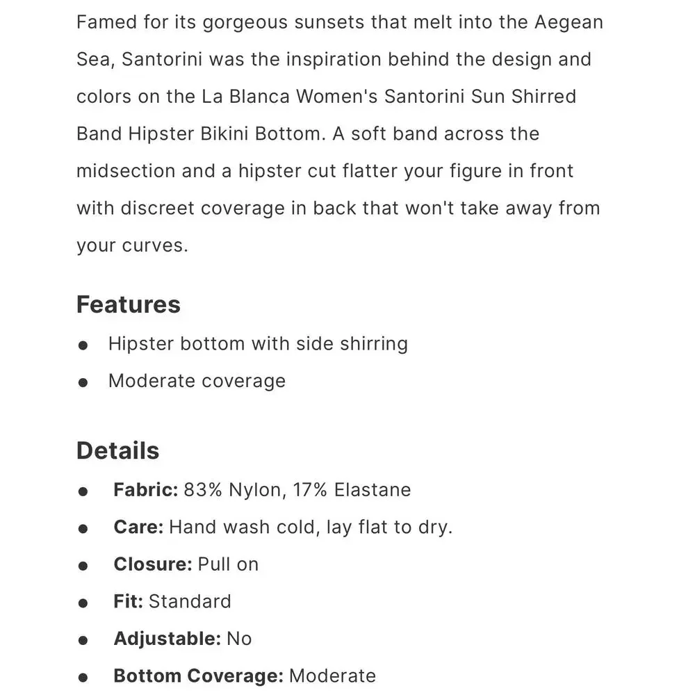 La Blanca Santorini Sun Shirred Band Hipster Bottom 16 NWT - Picture 4 of 5